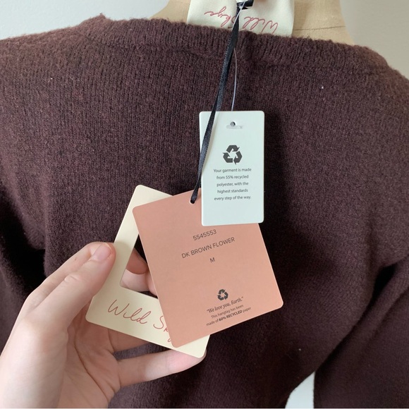 NWT Wild Skye Brown Embroidered Floral Bow-Tie Sweater Cardigan Eco Aesthetic - Picture 3 of 4